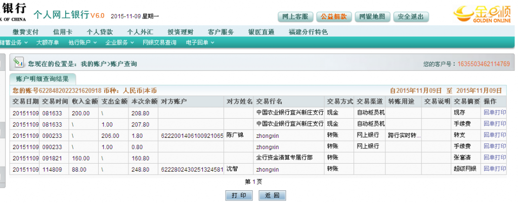 11月9日惠州客戶匯款160元至農(nóng)行卡